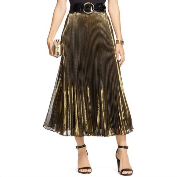Lauren Ralph Lauren Dresses & Skirts - NWT! Ralph Lauren Silk Black/Gold Metallic Pleated Skirt size 6